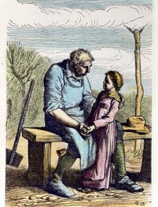 Cosette sai luvan Les Miserables -elokuvasta. 1865 (kaiverrus) tekijältä Gustave Brion