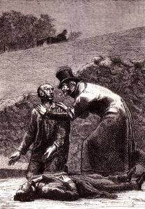 Javert tunnistaa Valjeanin - Victor Hugon "" Les Misérables" -kirjassa, sairas. kirjoittanut Brion, toim. Hetzel ja Lacroix tekijältä Gustave Brion
