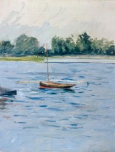 Vene ankkurissa Seinen varrella tekijältä Gustave Caillebotte