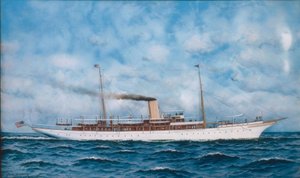 Vene ankkurissa Seinen varrella tekijältä Gustave Caillebotte
