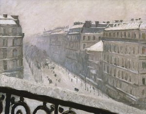 Boulevard Haussmann lumessa, 1879 tai 1881 tekijältä Gustave Caillebotte