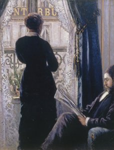 Sisustus.Nainen ikkunan ääressä tekijältä Gustave Caillebotte