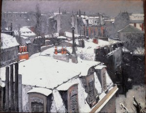 Näkymä katoille (Lumivaikutus) - öljy kankaalle tekijältä Gustave Caillebotte