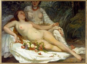 Bathers sanoo, että kaksi alastomaa naista. Gustave Courbetin (1819-1877) maalaus