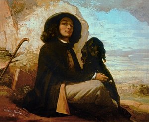 Courbet, omakuva mustan koiran kanssa (öljy kankaalle) tekijältä Gustave Courbet