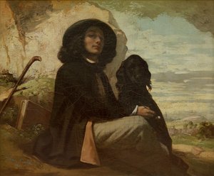Courbet mustan koiransa kanssa tekijältä Gustave Courbet