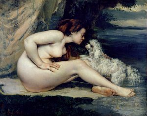 Nainen alaston koiran kanssa (Leotine Renaudin muotokuva) 1861-62 (öljy kankaalle)