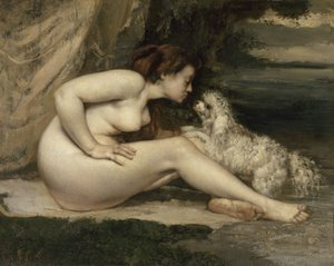 Alaston nainen koiran kanssa tekijältä Gustave Courbet