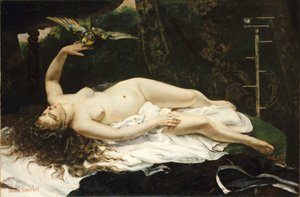 Ranskalainen:  La Femme au perroquet Nainen papukaijan kanssa tekijältä Gustave Courbet