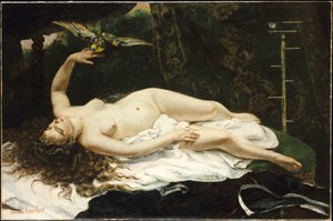 Ranskalainen:  La Femme au perroquet Nainen papukaijan kanssa tekijältä Gustave Courbet