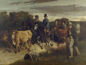Ranskalainen:  Les Paysans de Flagey revenant de la foire Flageyn talonpojat takaisin messuilta. tekijältä Gustave Courbet