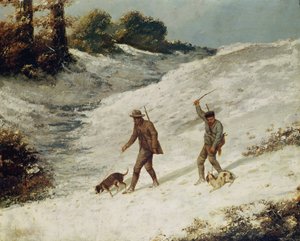 Hunters in the Snow tai Salametsästäjät tekijältä Gustave Courbet