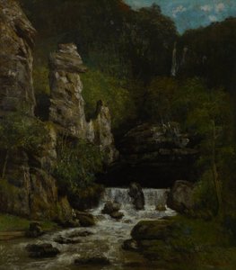 Maisema, jossa on vesiputous tekijältä Gustave Courbet
