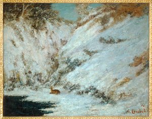 Luminen maisema Jurassa, jossa on metsäkauriita (maalaus kankaalle) tekijältä Gustave Courbet