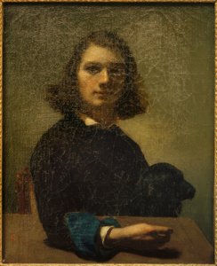 Pieni taiteilijamuotokuva mustalla koiralla tekijältä Gustave Courbet