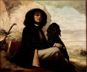 Gustave Courbetin (1819-1877) omakuva mustalla koiralla 1842 tekijältä Gustave Courbet
