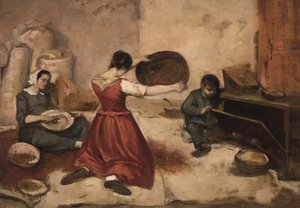 Tutkimus vehnän seulojia varten ((Les Cribleuses de Blé), noin 1855 (öljy kartongille ja kankaalle). tekijältä Gustave Courbet