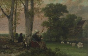 Paimentolaisnainen (Bretagnen kehrääjä) tekijältä Gustave Courbet