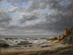 Näkymä karkealle merelle kallion lähellä tekijältä Gustave Courbet