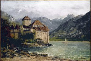 Näkymä Chillonin linnalle Genevejärvellä (öljy kankaalle tekijältä Gustave Courbet