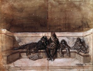 Pariskunta ja kaksi lasta nukkumassa Lontoon sillalla) by Gustave Dore tekijältä Gustave Dore