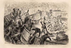 Härkä ylitti esteen härkätaistelun aikana Valenciassa Gustave Doren (1832-1883) piirtämänä matkastaan Espanjaan C. Davillierin kanssa vuonna 1862. Kaiverrus kirjassa "" Le tour du monde ", toimittanut Edouard Charton tekijältä Gustave Dore