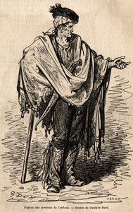Talonpoika Cordoban alueelta. Gustave Dore (1832-1883) livenä esittämän sketsin. Kaiverrus havainnollistamaan Espanjan matkaa, Charles Davillier ja Gustave Dore vuonna 1862 "Le tour du monde, nouveau journal des voyages" -julkaisussa, joka julkaistiin ohj. tekijältä Gustave Dore