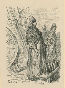 Nainen myy lasipulloja tekijältä Gustave Dore