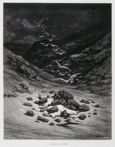 Akan kivitetään kuoliaaksi (Joos. 7:1,10-26), kuvitus Dore Bible -teoksesta. tekijältä Gustave Dore