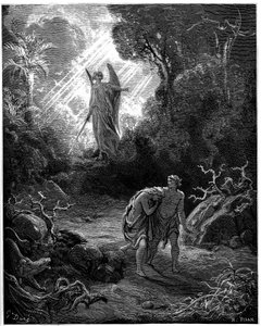 Aatami ja Eeva metsästävät paratiisista - Gustave Doren kuvitus Raamattua varten - tekijältä Gustave Dore