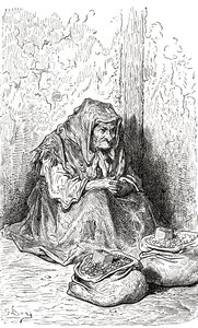 Gustave Doren vanhaa espanjalaista naista esittävän luonnoksen mukaan. Teoksesta Life and Reminiscences of Gustave Dore, julkaistu 1885. tekijältä Gustave Dore