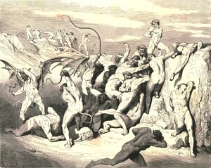 Ah! Kuinka ne sidottiin ensimmäisestä raidasta!, c1890. tekijältä Gustave Dore