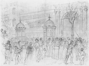 Albumi Pariisin piirityksestä, Boulevard Montmartre, tammikuu 1871 (kynä ja ruskea mustepesu ja kynä paperille) tekijältä Gustave Dore