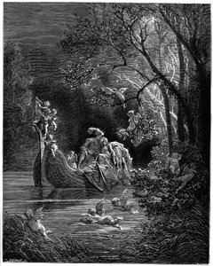 Alcina ja Ruggiero onnellisina kalastuksen ystävinä tekijältä Gustave Dore
