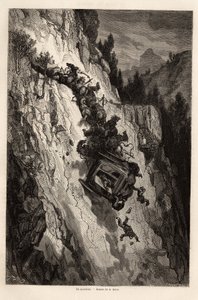 Ahkera tapaturma, Gustave Doren (1832-1883) piirustus havainnollistamaan hänen matkaansa Espanjaan C. Davillierin kanssa vuonna 1862. Kaiverrus kirjaan "" Le tour du monde ", toimittanut Edouard Charton tekijältä Gustave Dore