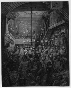 Billingsgate - Kalojen myynti crieessä. Louis Enaultin kuvitus Lontoosta, kuvittanut Gustave Dore tekijältä Gustave Dore