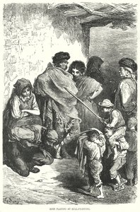 Pojat leikkivät härkätaistelua (kaiverrus) tekijältä Gustave Dore