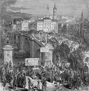 Vilkas kohtaus London Bridgellä, 1872. tekijältä Gustave Dore