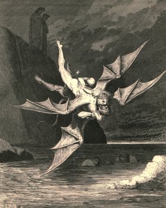 Mutta toinen osoittautui haukkaksi... ja kiehuvassa järvessä molemmat putosivat, 1890. tekijältä Gustave Dore