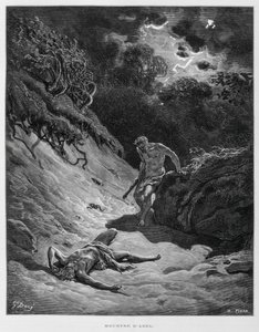 Kain tappaa veljensä Aabelin, kuvitus Doren Raamatusta. tekijältä Gustave Dore