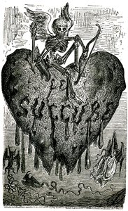 Gustave Doren (1799-1850) Honore de Balzacin (1855) Drolatic Tales -teokseen (1855) tekemä luvun pääkuvitus: succubus (vampyyri) - luuranko, kuolema, sydän, veri- tekijältä Gustave Dore