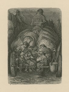 Lapset istuvat panimon toimituskärryjen takana tekijältä Gustave Dore