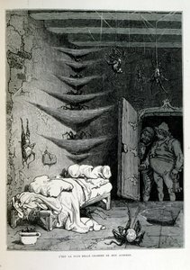 Croque-Mitaine; 1863 kuvitus, Gustave Dore (1832 1883); Ranskalainen taiteilija, taidegraafikko, kuvittaja. Croque-Mitaine (Bogeyman) on ilkeä hahmo, joka esitettiin lapsille pelotellakseen heitä ja tehdäkseen niistä viisaampia. tekijältä Gustave Dore