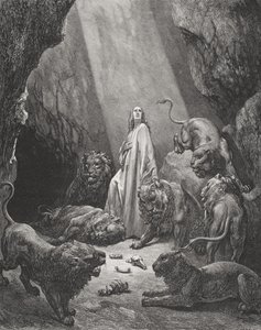 Daniel leijonien luolassa, Daniel 6:16-17, kuva Doren 
