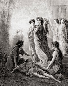 Daphnis et Alcimadure, 1800-luvun lopun Fables de La Fontainen painoksesta (puukaiverrus)