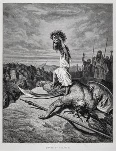 Daavid surmaa Goljatin, kuva Doren Raamatusta tekijältä Gustave Dore