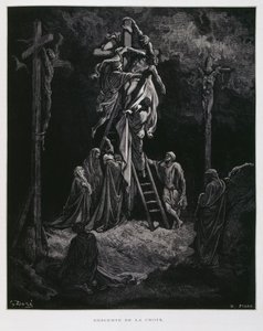 Laskeutuminen ristiltä, Kristuksen laskeutuminen, kuvitus Doren Raamatusta. tekijältä Gustave Dore