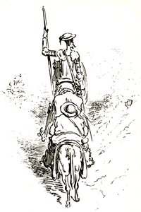 Don Quijote hevosensa selässä, perässään Sancho aasinsa selässä. tekijältä Gustave Dore
