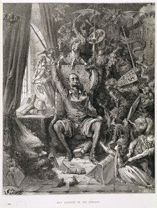 Don Quijote kirjastossaan, kaiverrus Heliodore Joseph Pisan (1822-90) n. 1868 tekijältä Gustave Dore