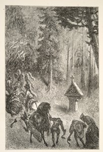 Gueneverin saattaminen Cameliardista, Charles Henry Hansonin teoksesta Tarinoita kuningas Arthurin päivistä, julkaistu 1898. tekijältä Gustave Dore
